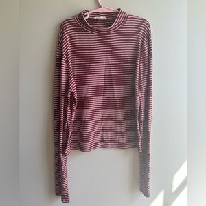 Olivia Rae burgandy and white striped turtleneck long sleeve shirt